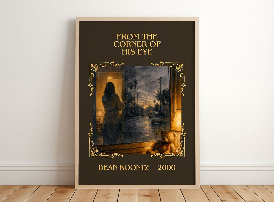 From the Corner of His Eye Classic Book Art Print by Dean Koontz – framed print leaning on a wooden floor