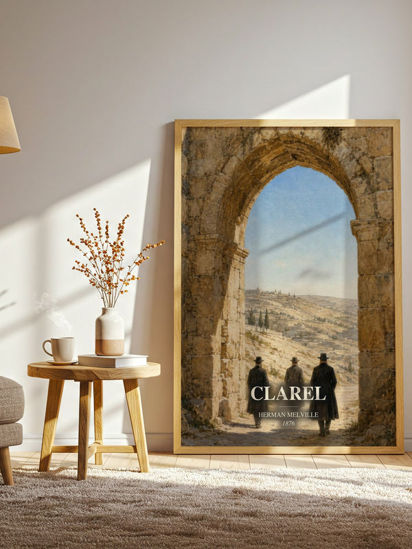 Clarel watercolour print in frame leaning in hallway – poetry wall art