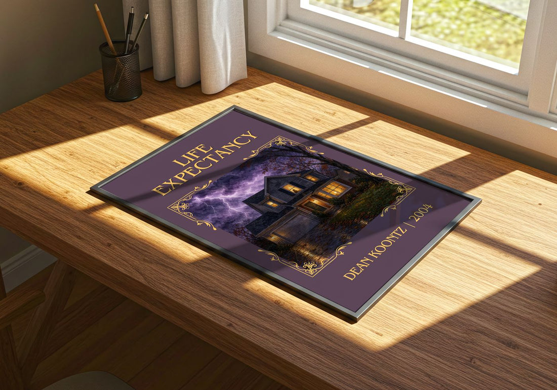 Life Expectancy Classic Book Art Print by Dean Koontz – print on a sunlit desk