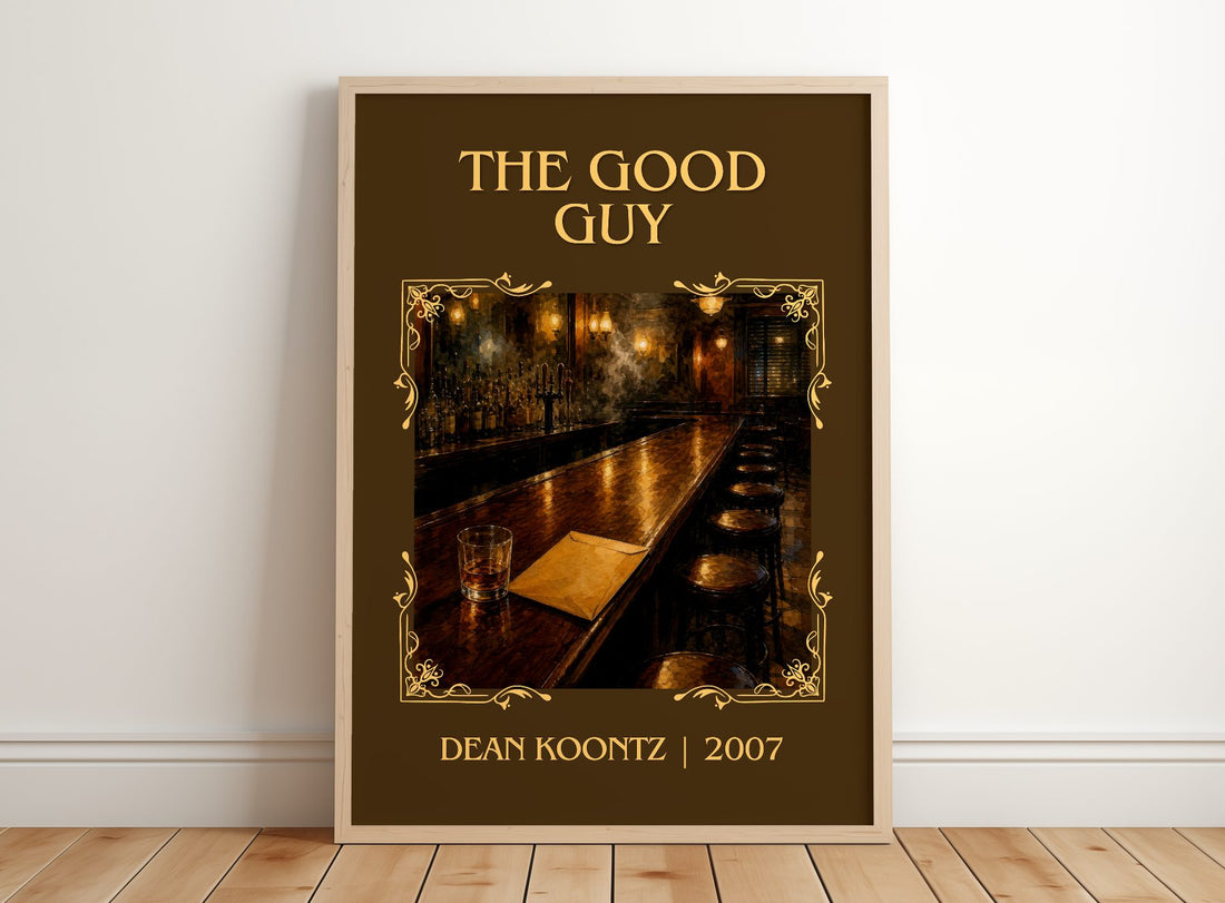 The Good Guy Classic Book Art Print by Dean Koontz – framed print leaning on a wooden floor