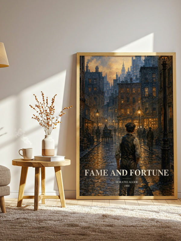 Fame And Fortune watercolour print in frame leaning in hallway – childrens wall art