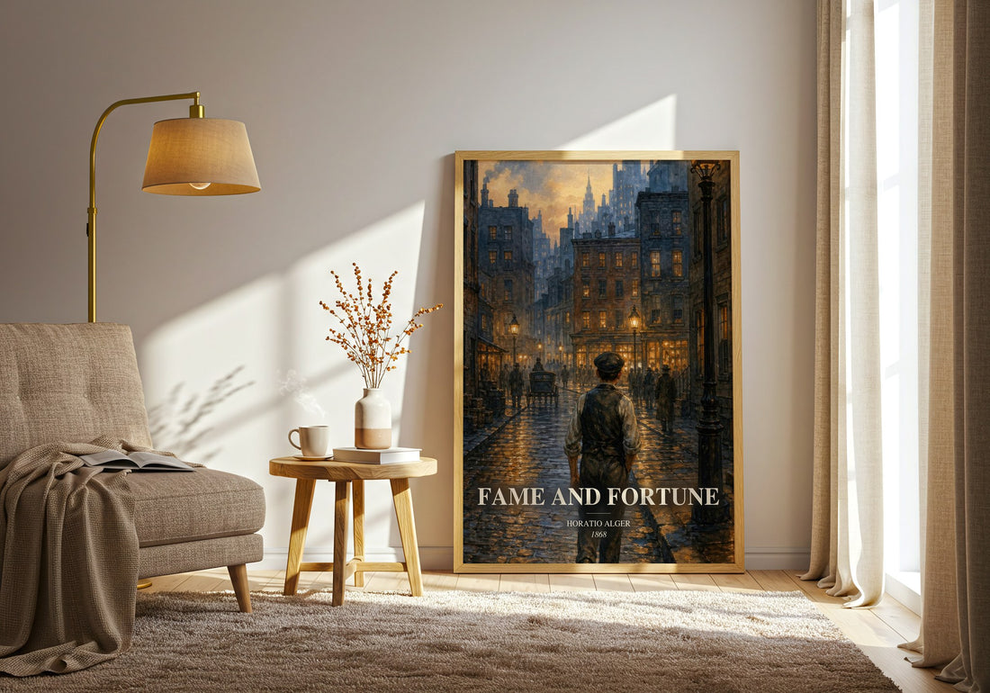 Fame And Fortune watercolour print in frame leaning in hallway – childrens wall art (mockup)