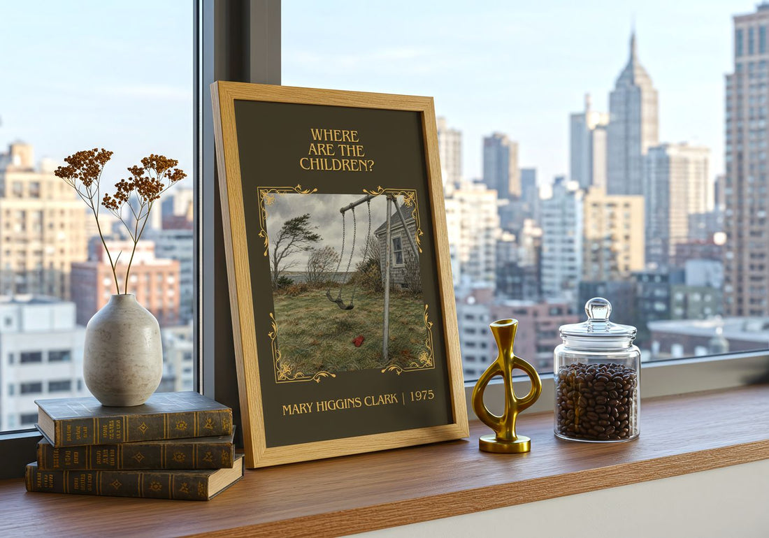 Where Are the Children? Classic Book Art Print by Mary Higgins Clark – framed print on a city-view windowsill