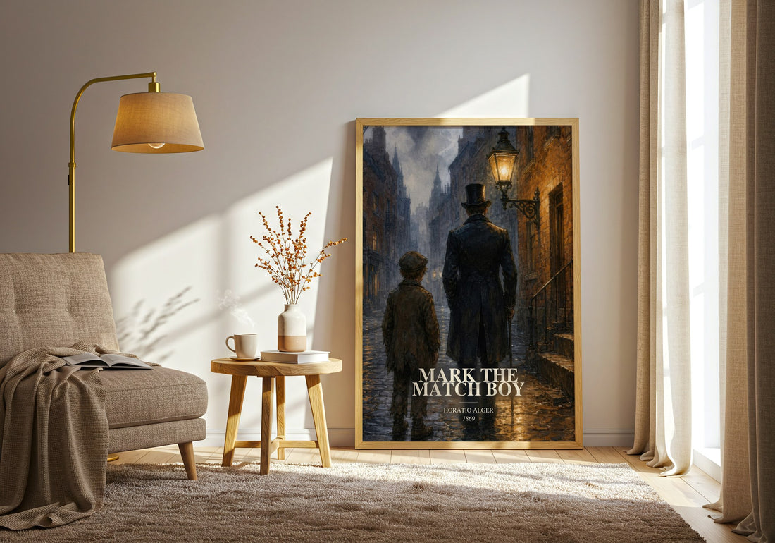 Mark The Match Boy watercolour print in frame leaning in hallway – childrens wall art (mockup)