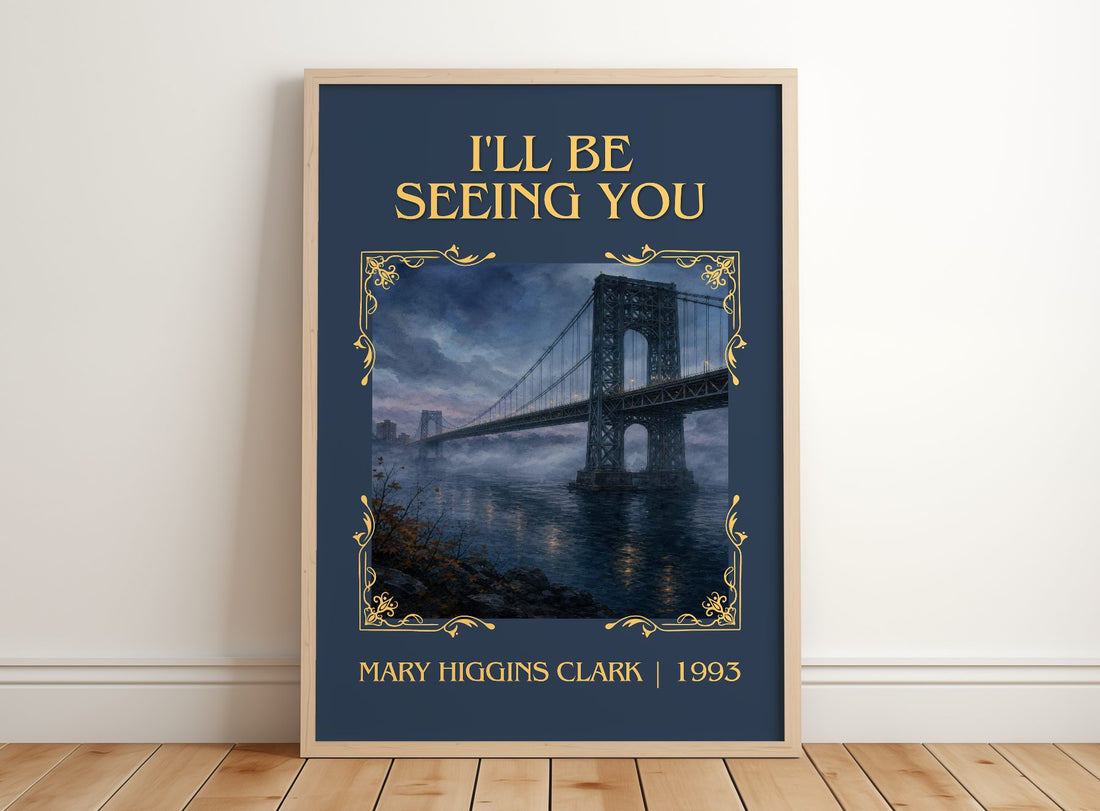 I'll Be Seeing You Classic Book Art Print by Mary Higgins Clark – framed print leaning on a wooden floor