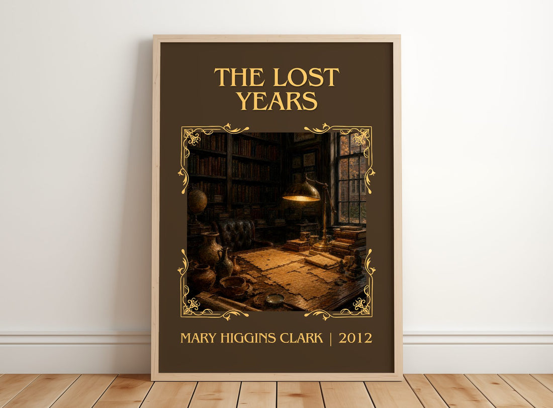 The Lost Years Classic Book Art Print by Mary Higgins Clark – framed print leaning on a wooden floor