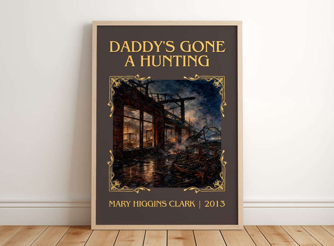 Daddy's Gone A Hunting Classic Book Art Print by Mary Higgins Clark – framed print leaning on a wooden floor