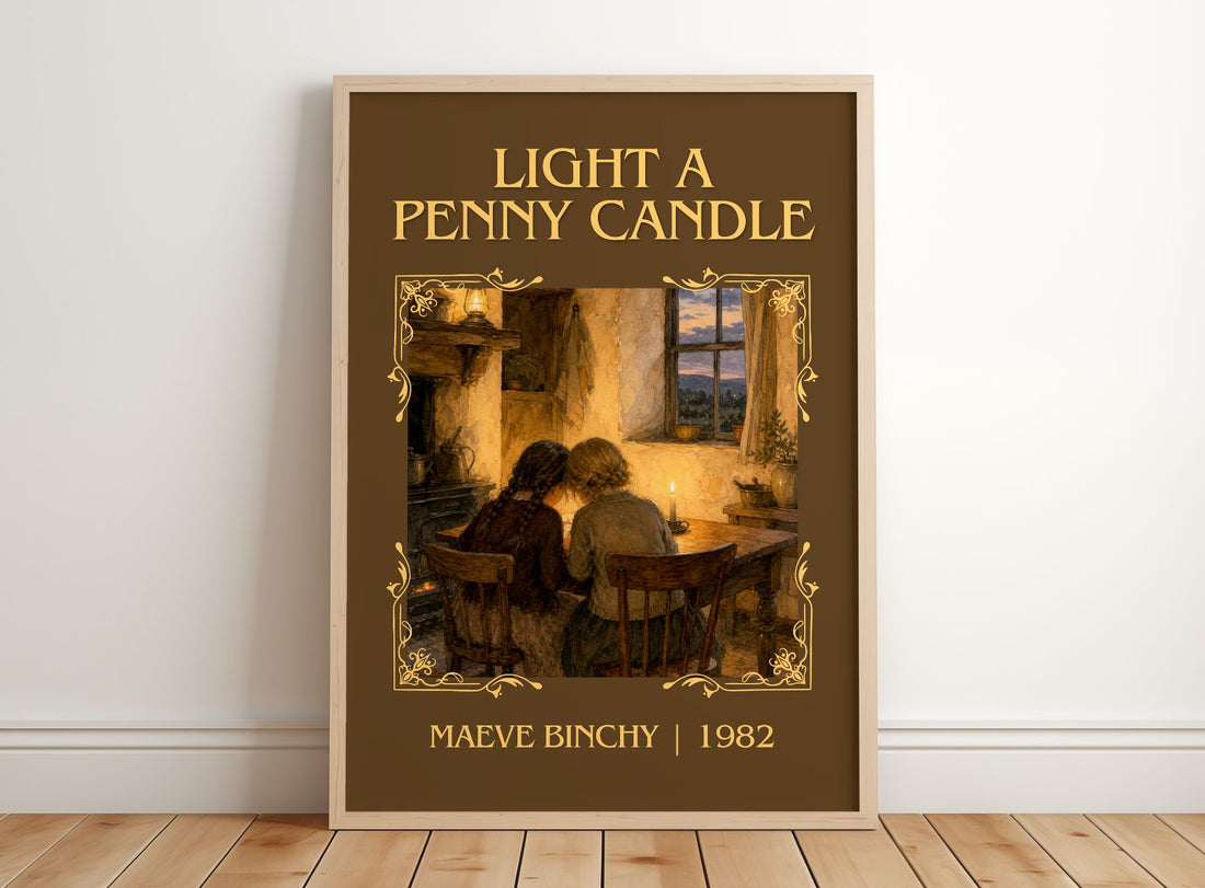 Light a Penny Candle Classic Book Art Print by Maeve Binchy – framed print leaning on a wooden floor