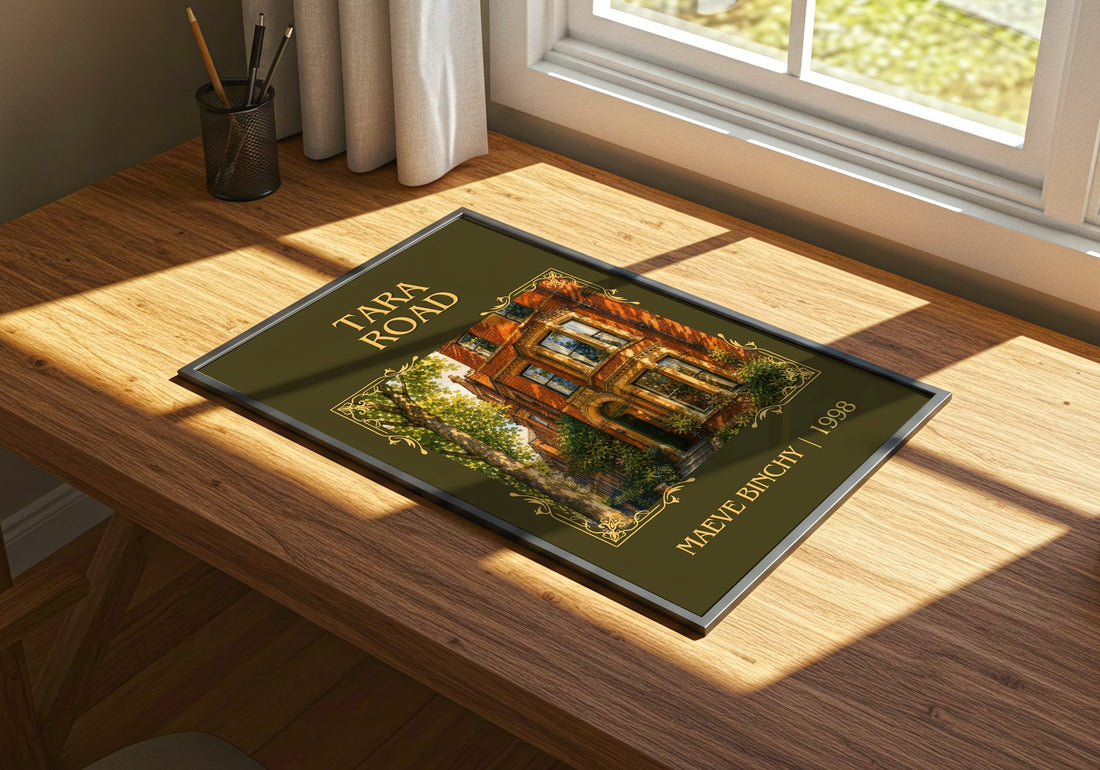 Tara Road Classic Book Art Print by Maeve Binchy – print on a sunlit desk