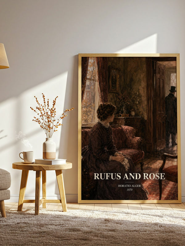 Rufus And Rose watercolour print in frame leaning in hallway – childrens wall art