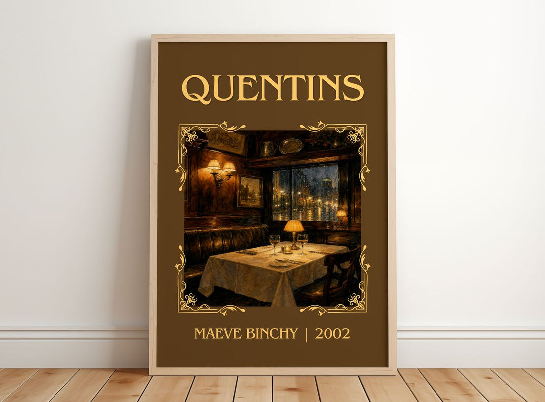 Quentins Classic Book Art Print by Maeve Binchy – framed print leaning on a wooden floor