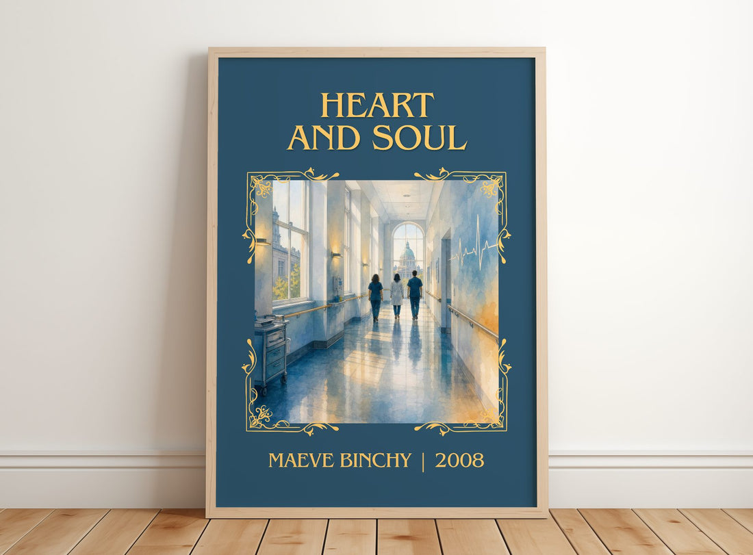 Heart and Soul Classic Book Art Print by Maeve Binchy – framed print leaning on a wooden floor