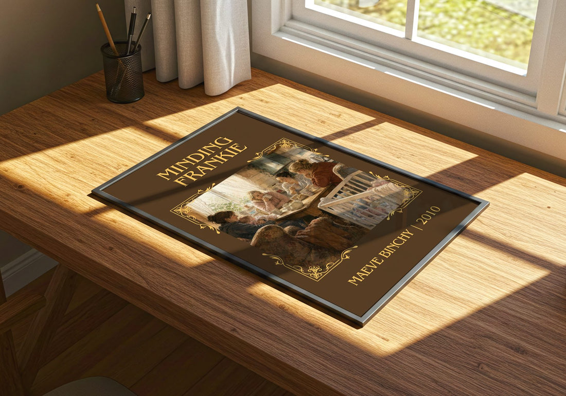 Minding Frankie Classic Book Art Print by Maeve Binchy – print on a sunlit desk