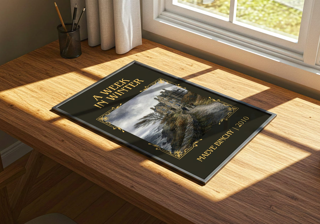 A Week in Winter Classic Book Art Print by Maeve Binchy – print on a sunlit desk
