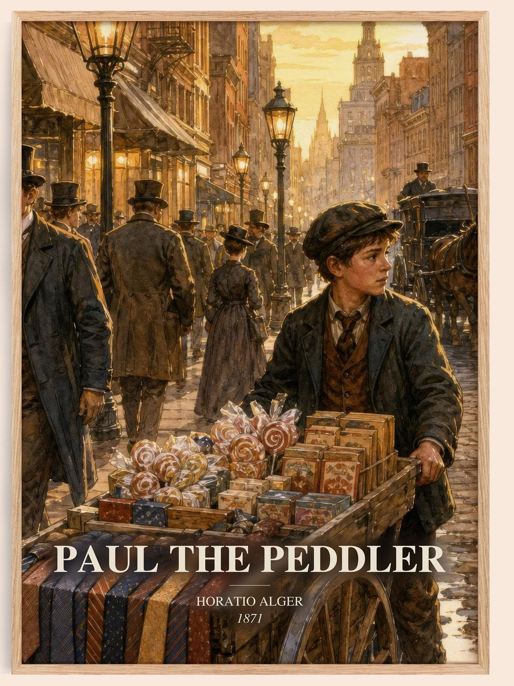 Paul The Peddler watercolour book poster by Horatio Alger – framed literary art print