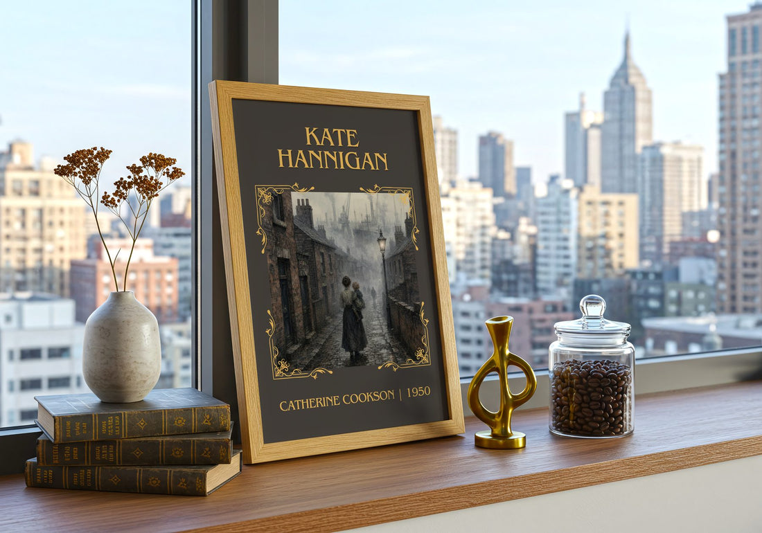 Kate Hannigan Classic Book Art Print by Catherine Cookson – framed print on a city-view windowsill