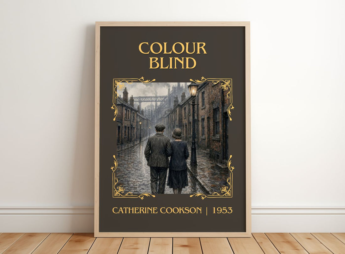 Colour Blind Classic Book Art Print by Catherine Cookson – framed print leaning on a wooden floor