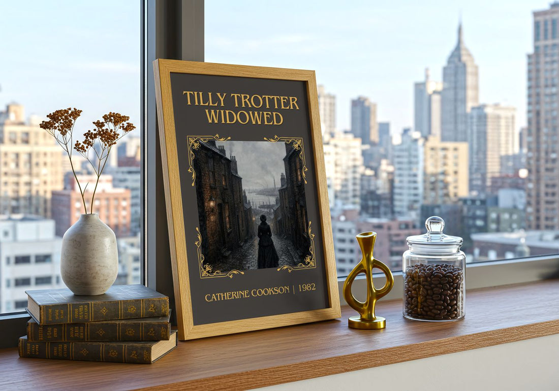 Tilly Trotter Widowed Classic Book Art Print by Catherine Cookson – framed print on a city-view windowsill