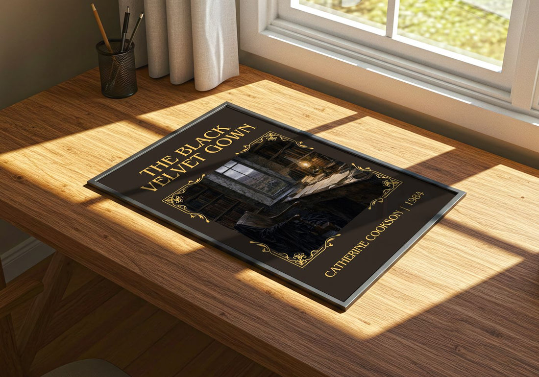 The Black Velvet Gown Classic Book Art Print by Catherine Cookson – print on a sunlit desk