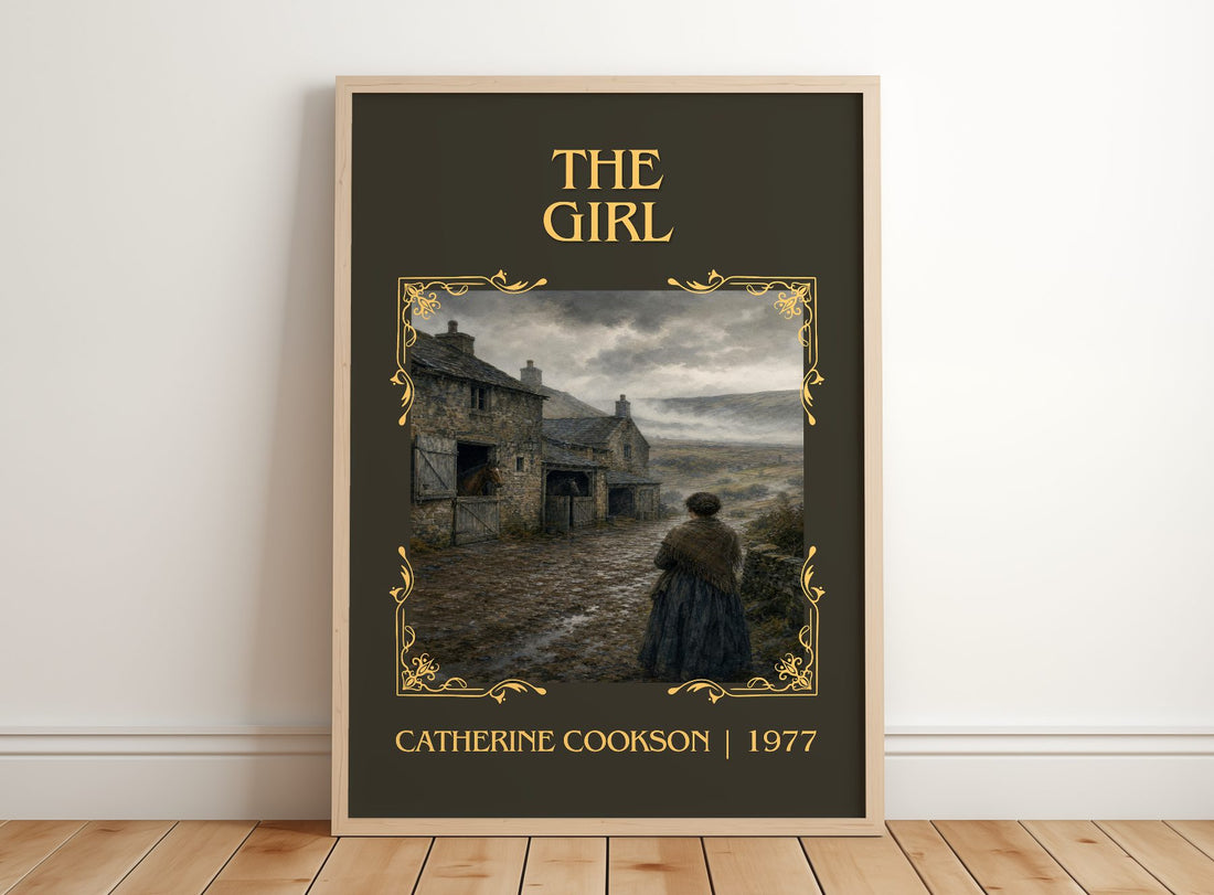 The Girl Classic Book Art Print by Catherine Cookson – framed print leaning on a wooden floor