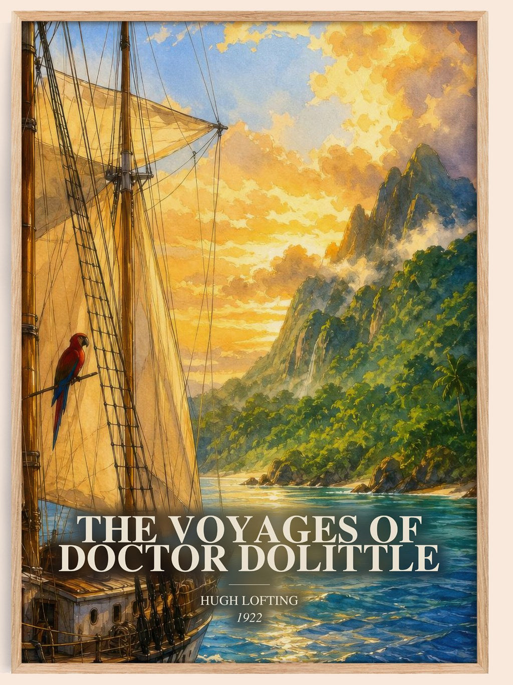 The Voyages Of Doctor Dolittle watercolour book poster by Hugh Lofting – framed literary art print