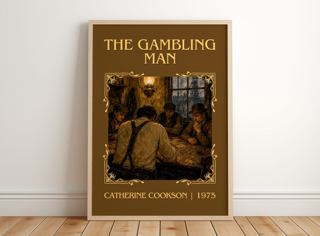 The Gambling Man Classic Book Art Print by Catherine Cookson – framed print leaning on a wooden floor