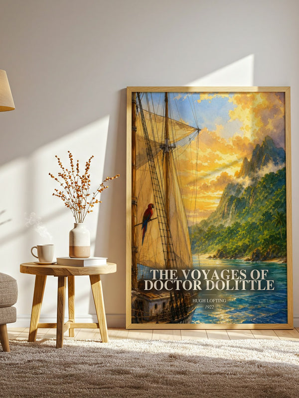 The Voyages Of Doctor Dolittle watercolour print in frame leaning in hallway – childrens wall art