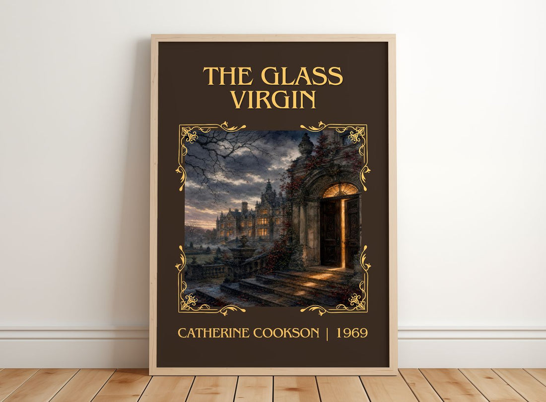 The Glass Virgin Classic Book Art Print by Catherine Cookson – framed print leaning on a wooden floor