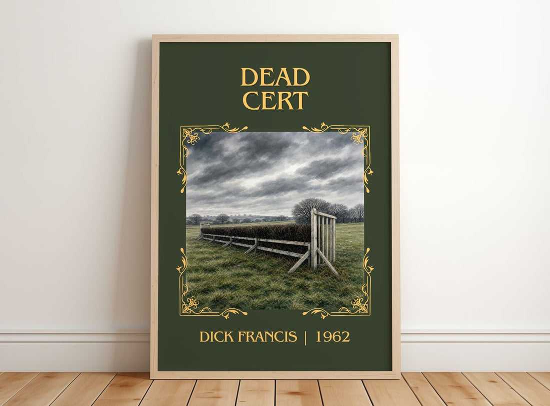 Dead Cert Classic Book Art Print by Dick Francis – framed print leaning on a wooden floor