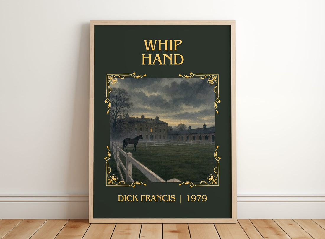 Whip Hand Classic Book Art Print by Dick Francis – framed print leaning on a wooden floor