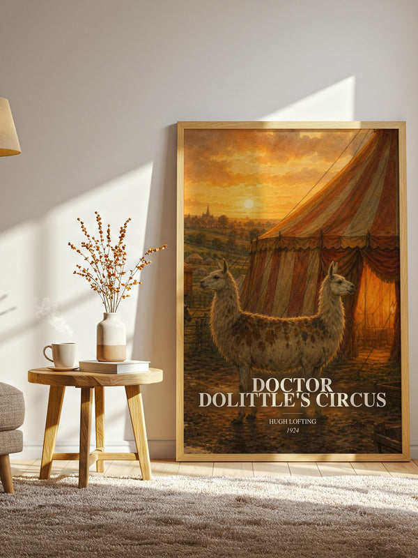 Doctor Dolittle'S Circus watercolour print in frame leaning in hallway – childrens wall art