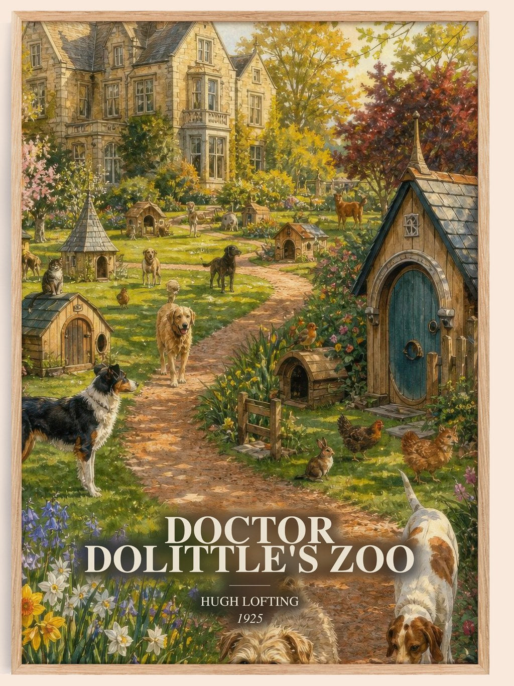 Doctor Dolittle'S Zoo watercolour book poster by Hugh Lofting – framed literary art print