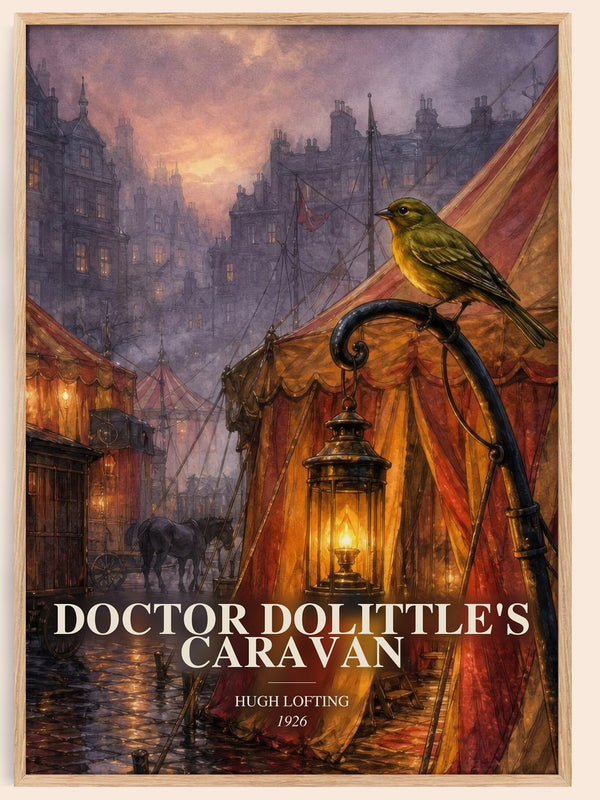 Doctor Dolittle'S Caravan watercolour book poster by Hugh Lofting – framed literary art print