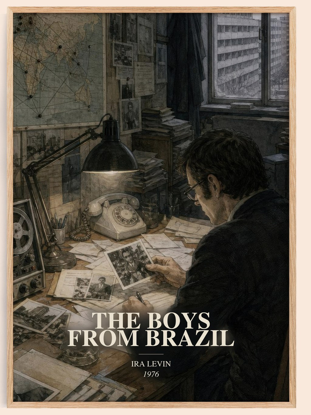 The Boys From Brazil watercolour book poster by Ira Levin – framed literary art print
