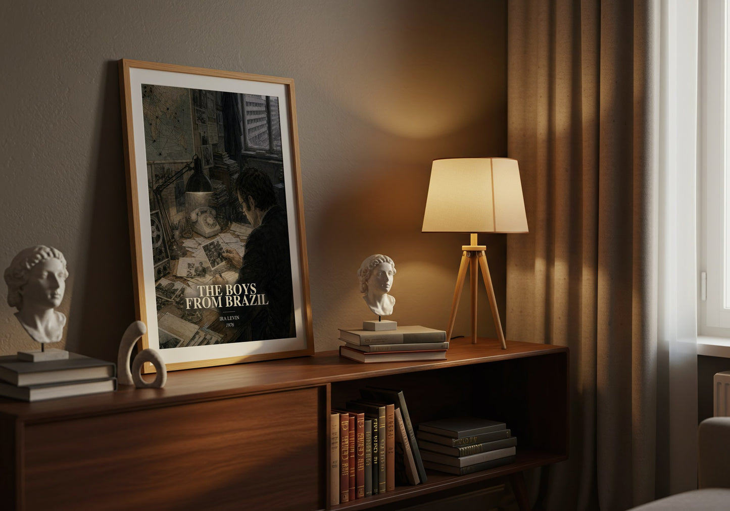 The Boys From Brazil watercolour print on bookshelf – Ira Levin fan gift