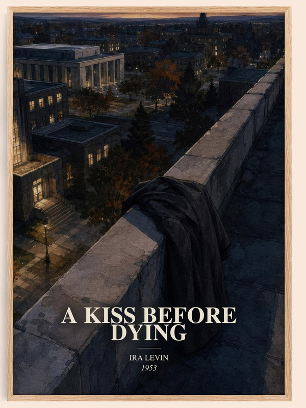 A Kiss Before Dying watercolour book poster by Ira Levin – framed literary art print