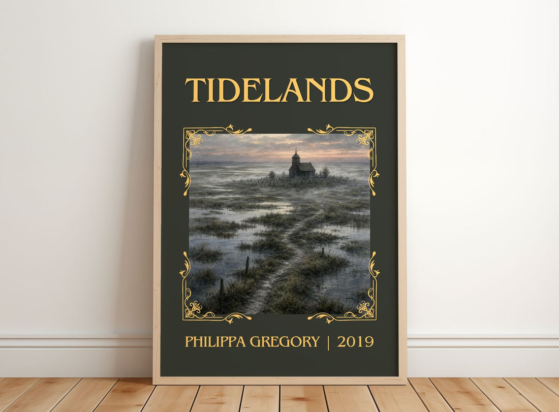 Tidelands Classic Book Art Print by Philippa Gregory – framed print leaning on a wooden floor