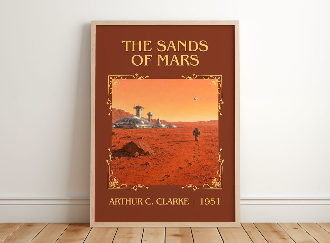The Sands of Mars Classic Book Art Print by Arthur C. Clarke – framed print leaning on a wooden floor