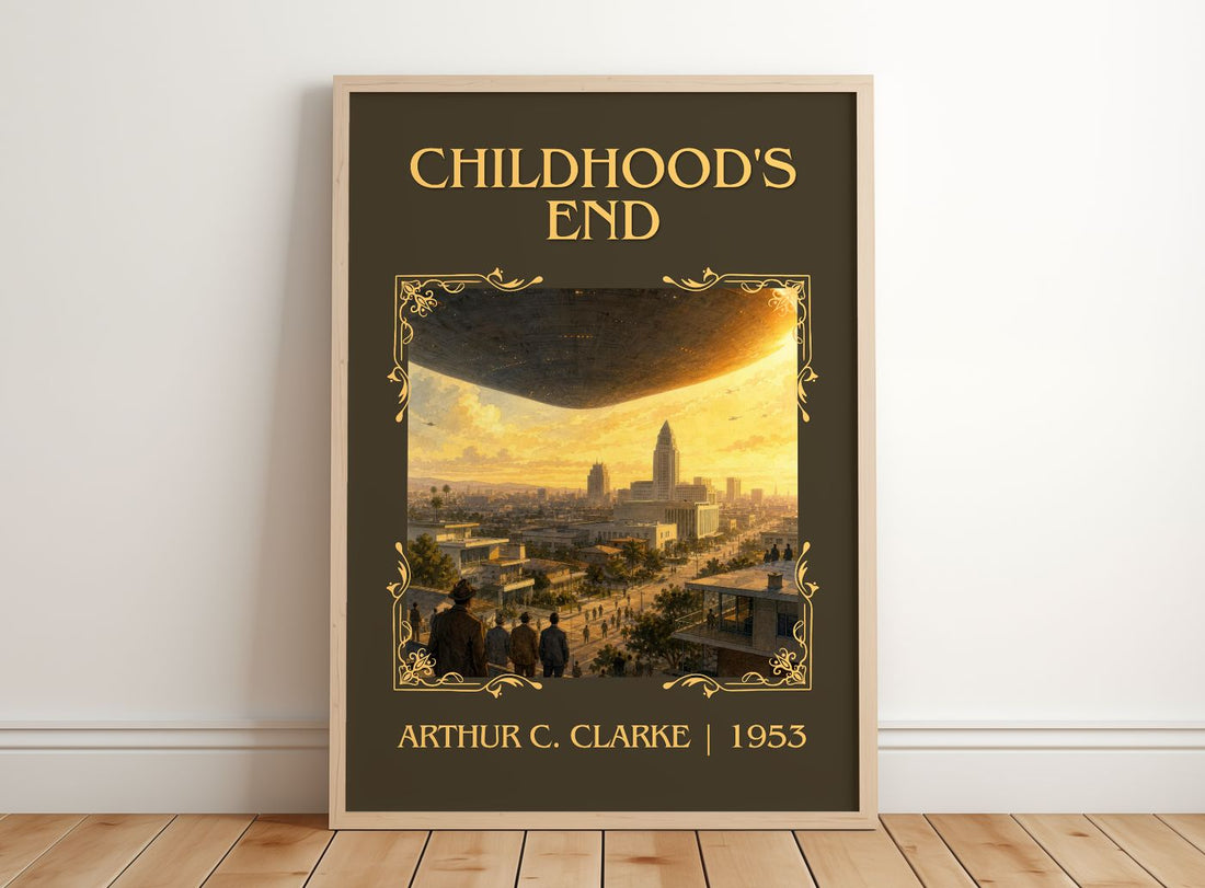 Childhood's End Classic Book Art Print by Arthur C. Clarke – framed print leaning on a wooden floor