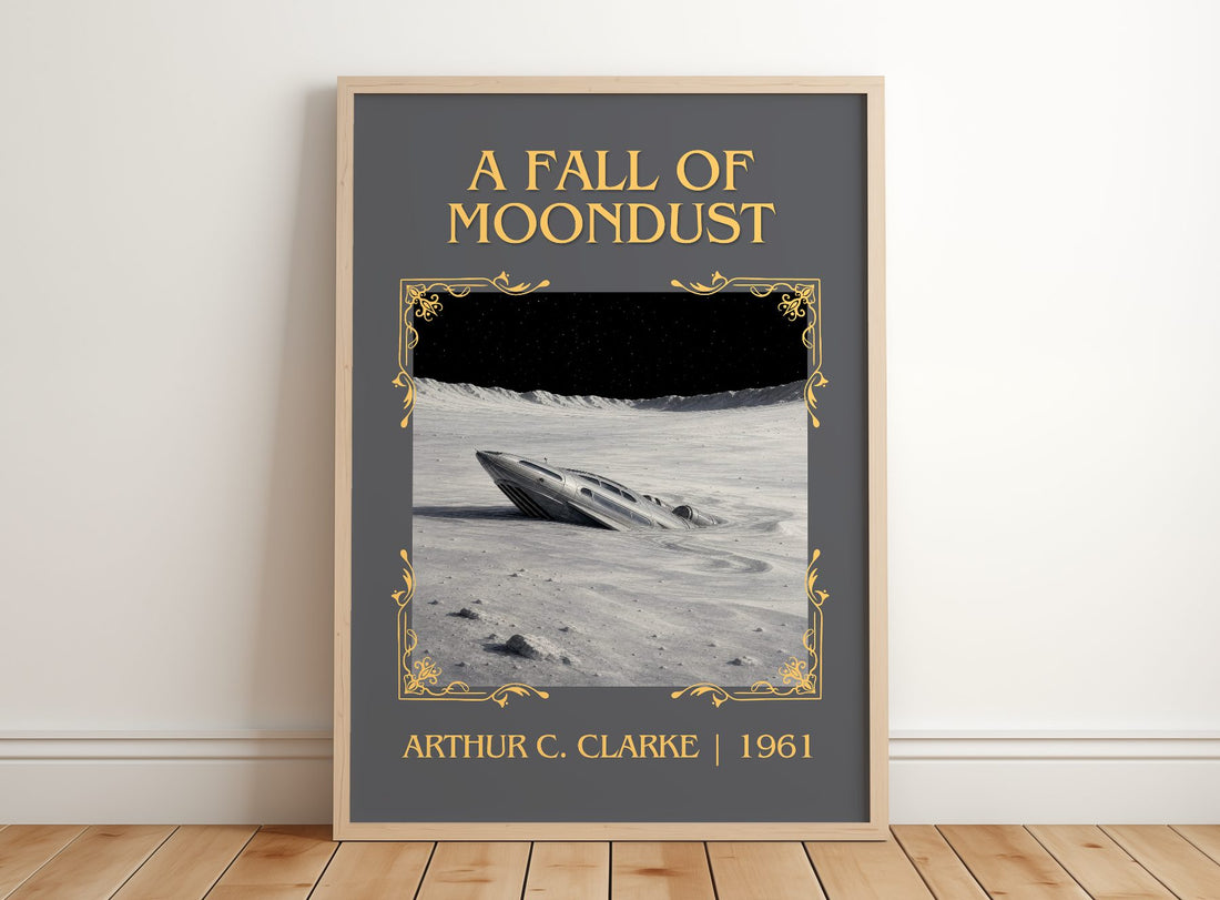 A Fall of Moondust Classic Book Art Print by Arthur C. Clarke – framed print leaning on a wooden floor