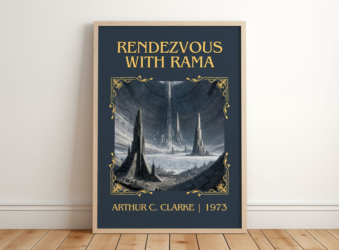 Rendezvous with Rama Classic Book Art Print by Arthur C. Clarke – framed print leaning on a wooden floor