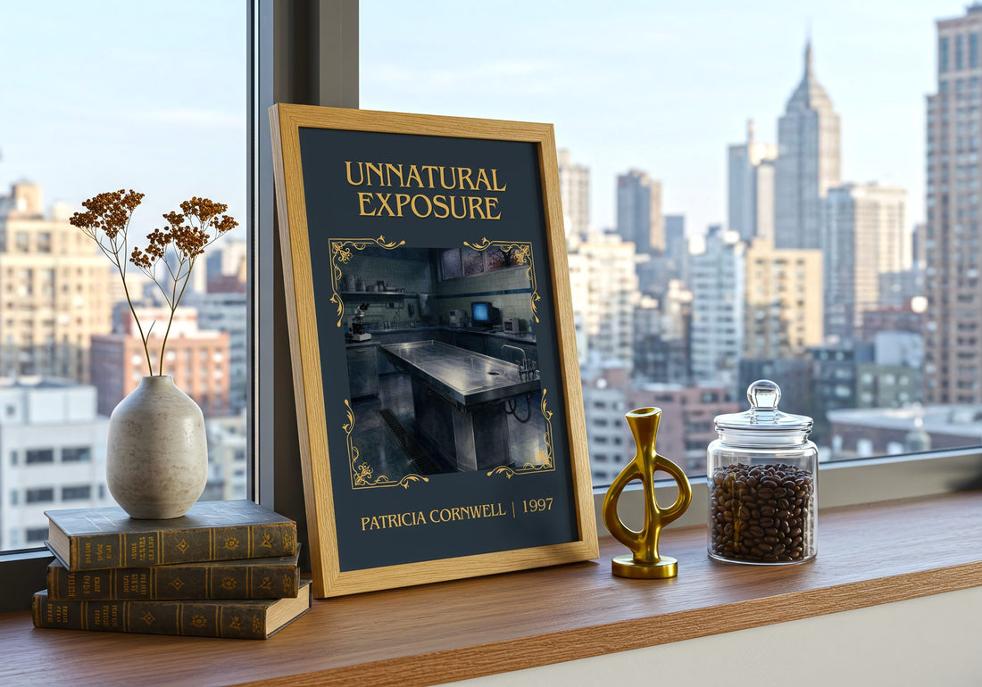 Unnatural Exposure Classic Book Art Print by Patricia Cornwell – framed print on a city-view windowsill