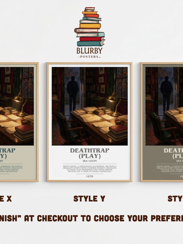 Deathtrap (Play) bookish print in frame leaning in hallway – thriller wall art