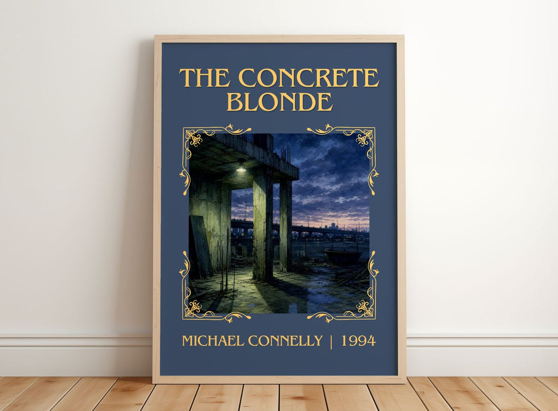 The Concrete Blonde Classic Book Art Print by Michael Connelly – framed print leaning on a wooden floor