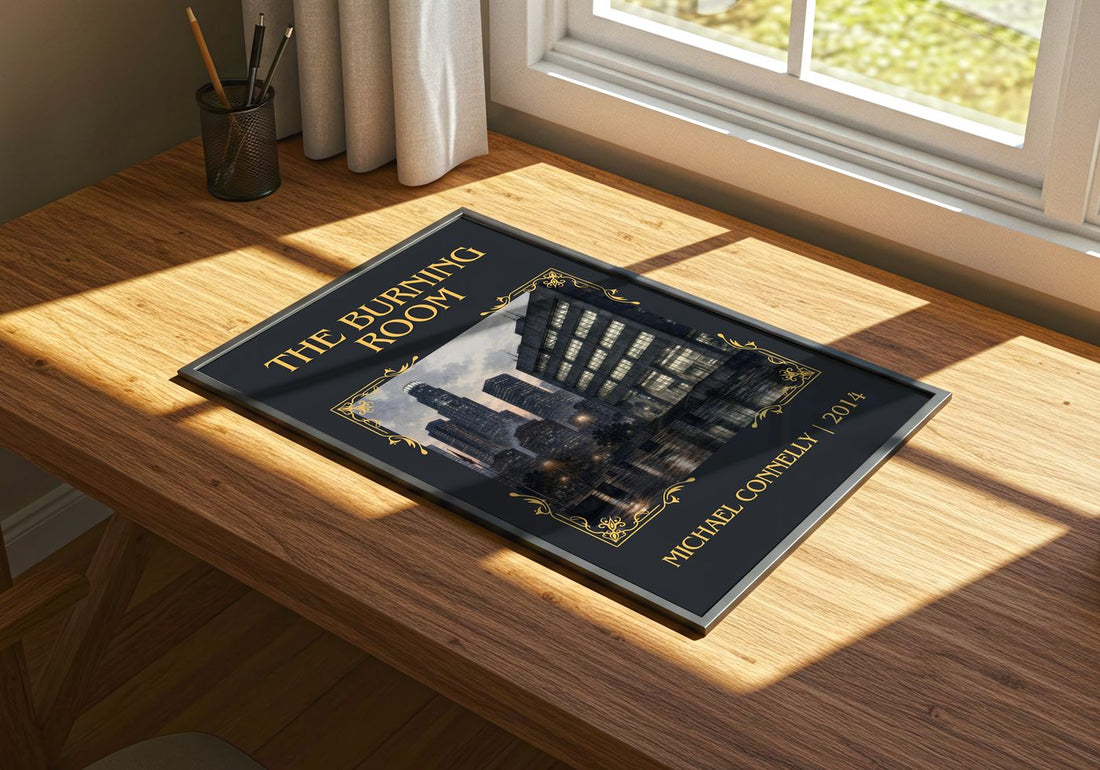 The Burning Room Classic Book Art Print by Michael Connelly – print on a sunlit desk