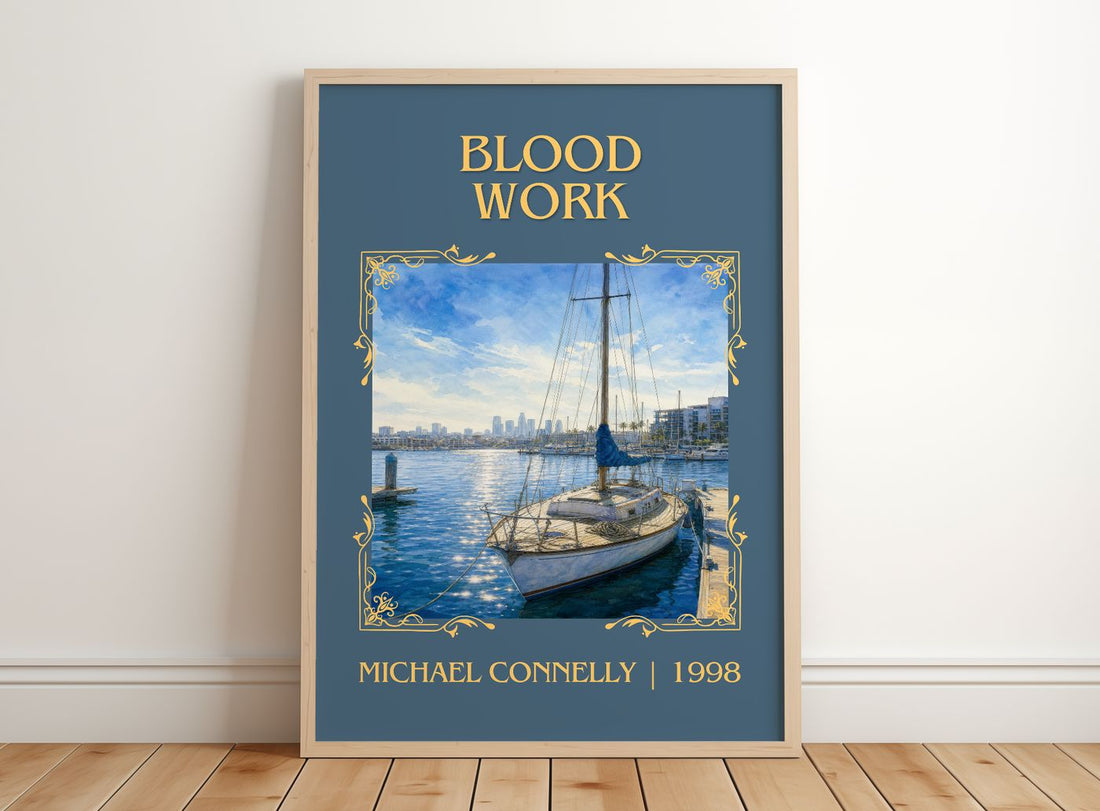 Blood Work Classic Book Art Print by Michael Connelly – framed print leaning on a wooden floor