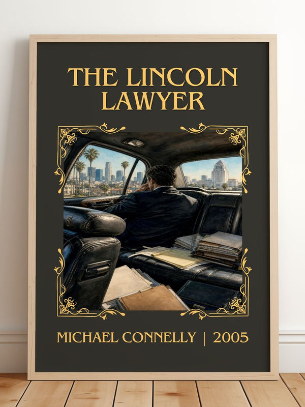 The Lincoln Lawyer Classic Book Art Print by Michael Connelly – framed print leaning on a wooden floor