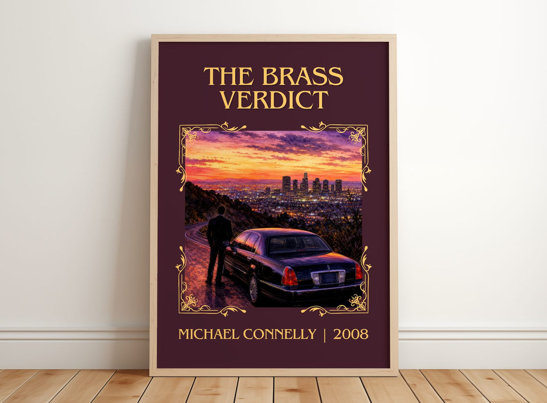 The Brass Verdict Classic Book Art Print by Michael Connelly – framed print leaning on a wooden floor