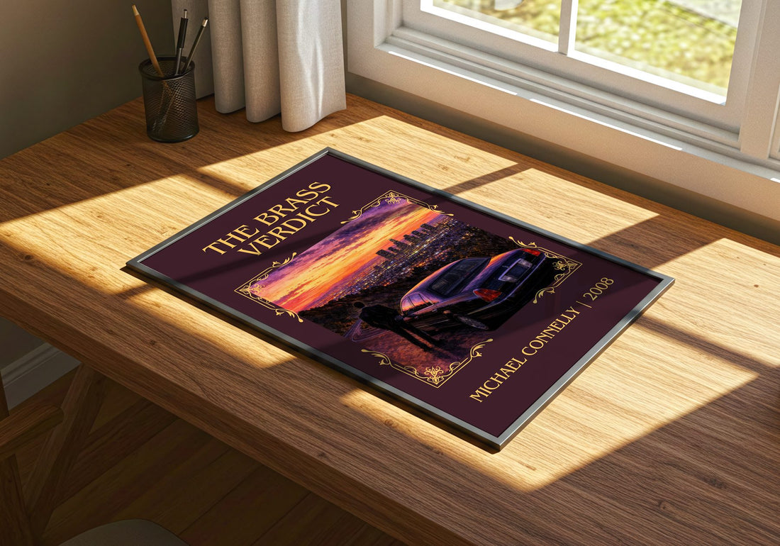 The Brass Verdict Classic Book Art Print by Michael Connelly – print on a sunlit desk