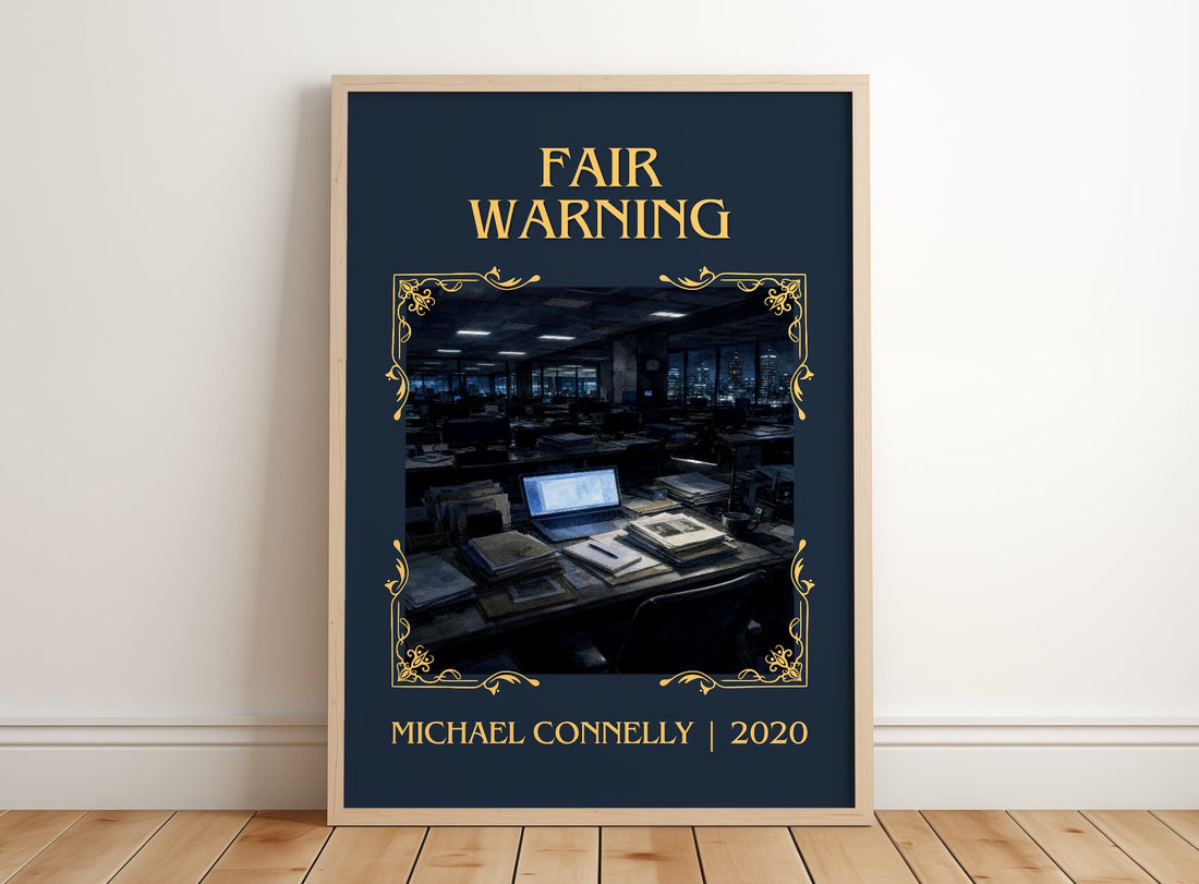 Fair Warning Classic Book Art Print by Michael Connelly – framed print leaning on a wooden floor